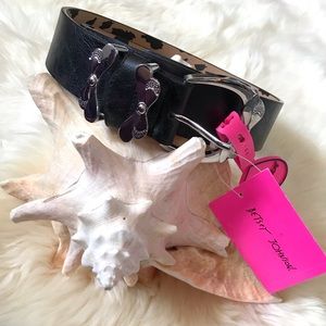 Betsy Johnson Black Belt Silver Buckle